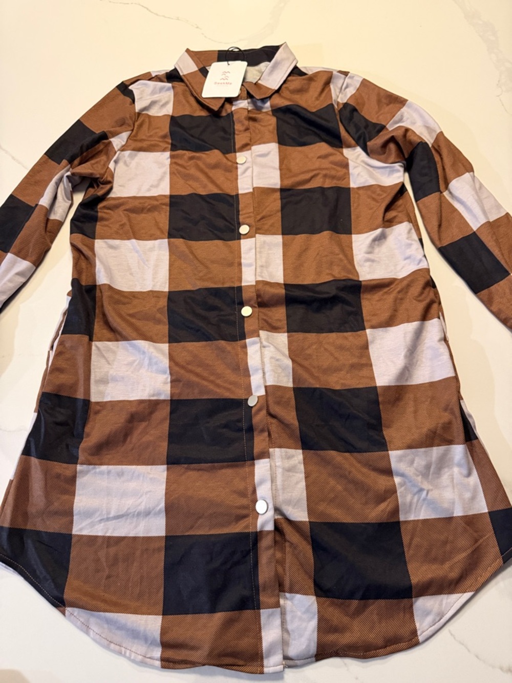 Brown Check Button-Front Shirt Dress